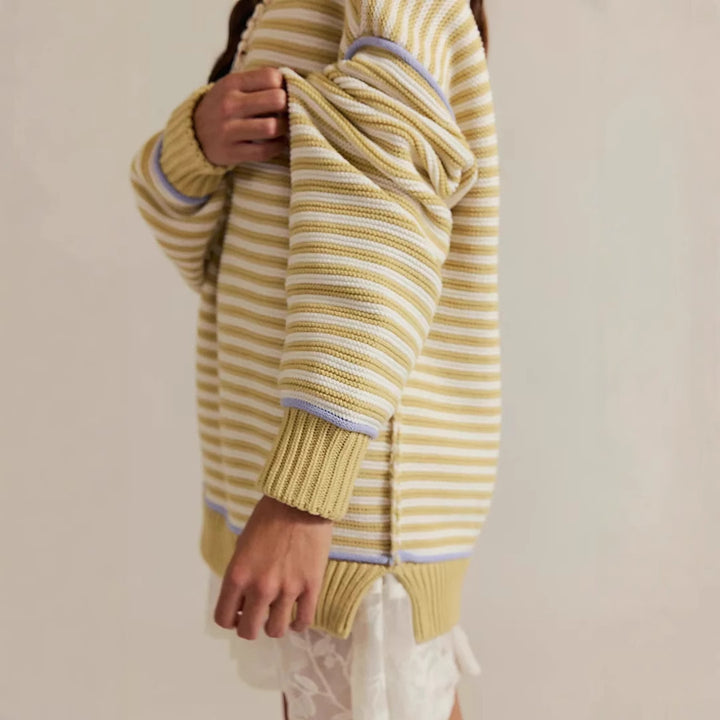 Damen Oversize Ringelstrickpullover mit weitem Schnitt, Bündchen & kontrastierenden Paspeln Echoarchiv