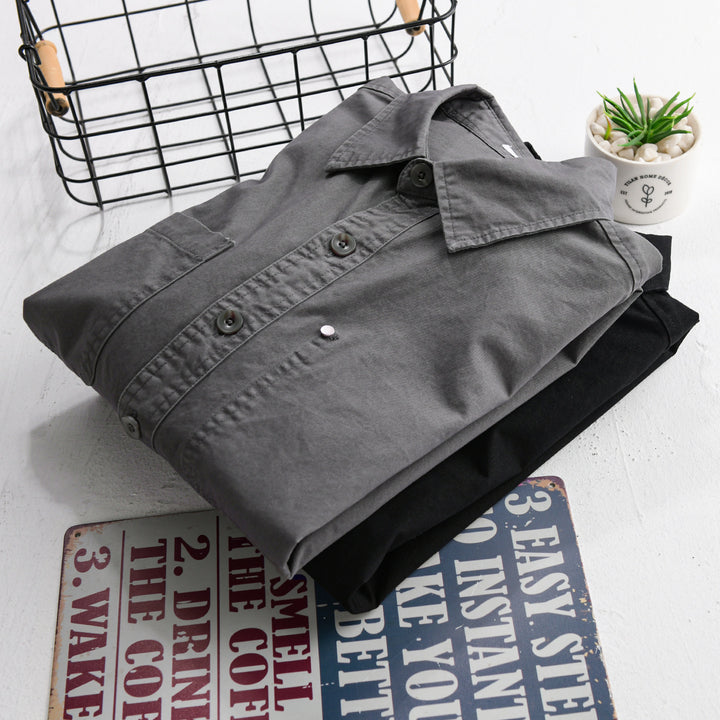 Herren Relaxed-Fit Baumwoll-Overshirt-Jacke mit Doppelbrusttaschen und Kentkragen Echoarchiv