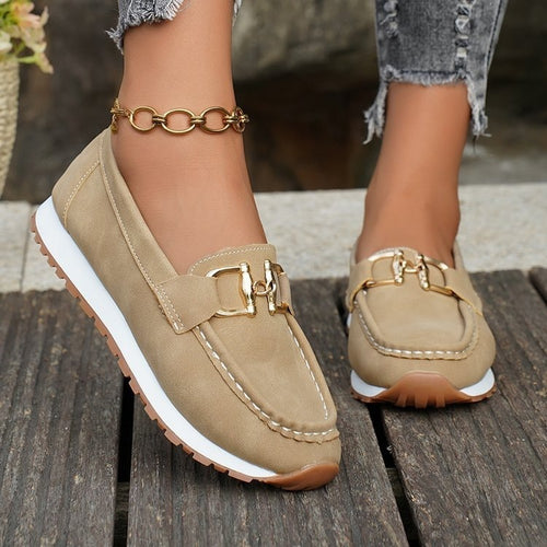 Damen Loafer im Mokassinstil mit profilierter Gummisohle und goldener Horsebit-Applikation – Lioré
