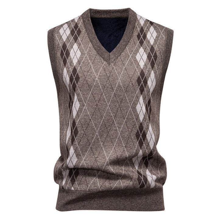 Herren nan elegante Rautenmuster-Strickweste mit V-Ausschnitt und leichtem Baumwollmix Echo Archiv
