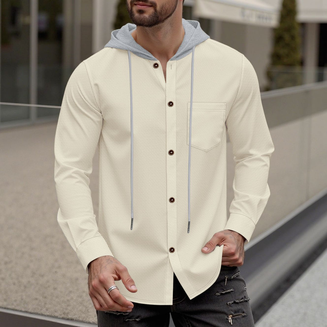 Herren modisches Kapuzenshirt mit Knopfleiste und praktischer Brusttasche Echoarchiv