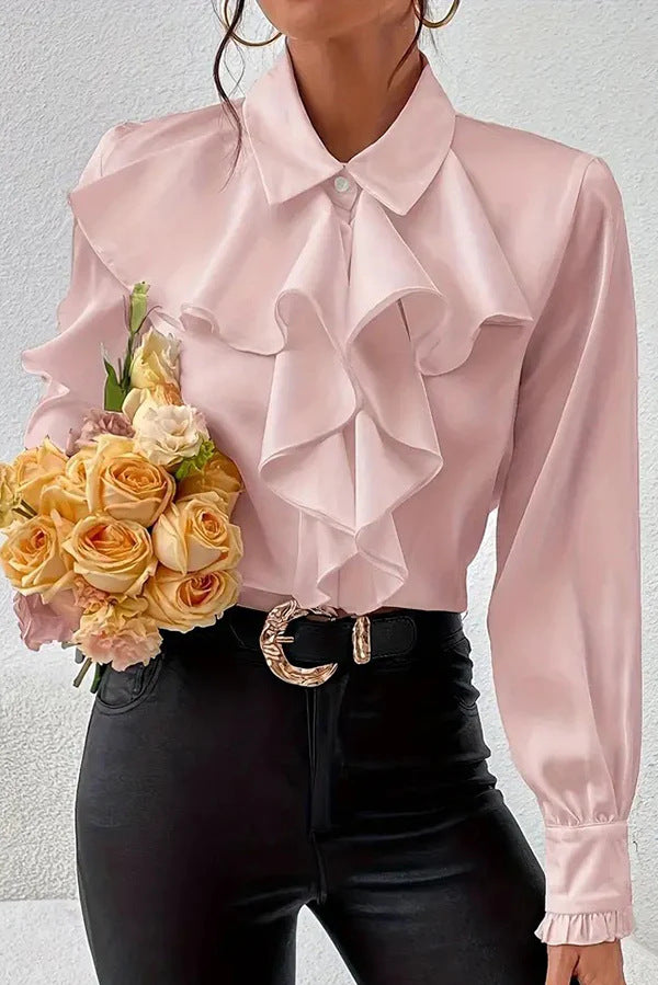 Damen Elegante Rüschenbluse mit Volants, Hemdkragen und Manschetten – Élovi