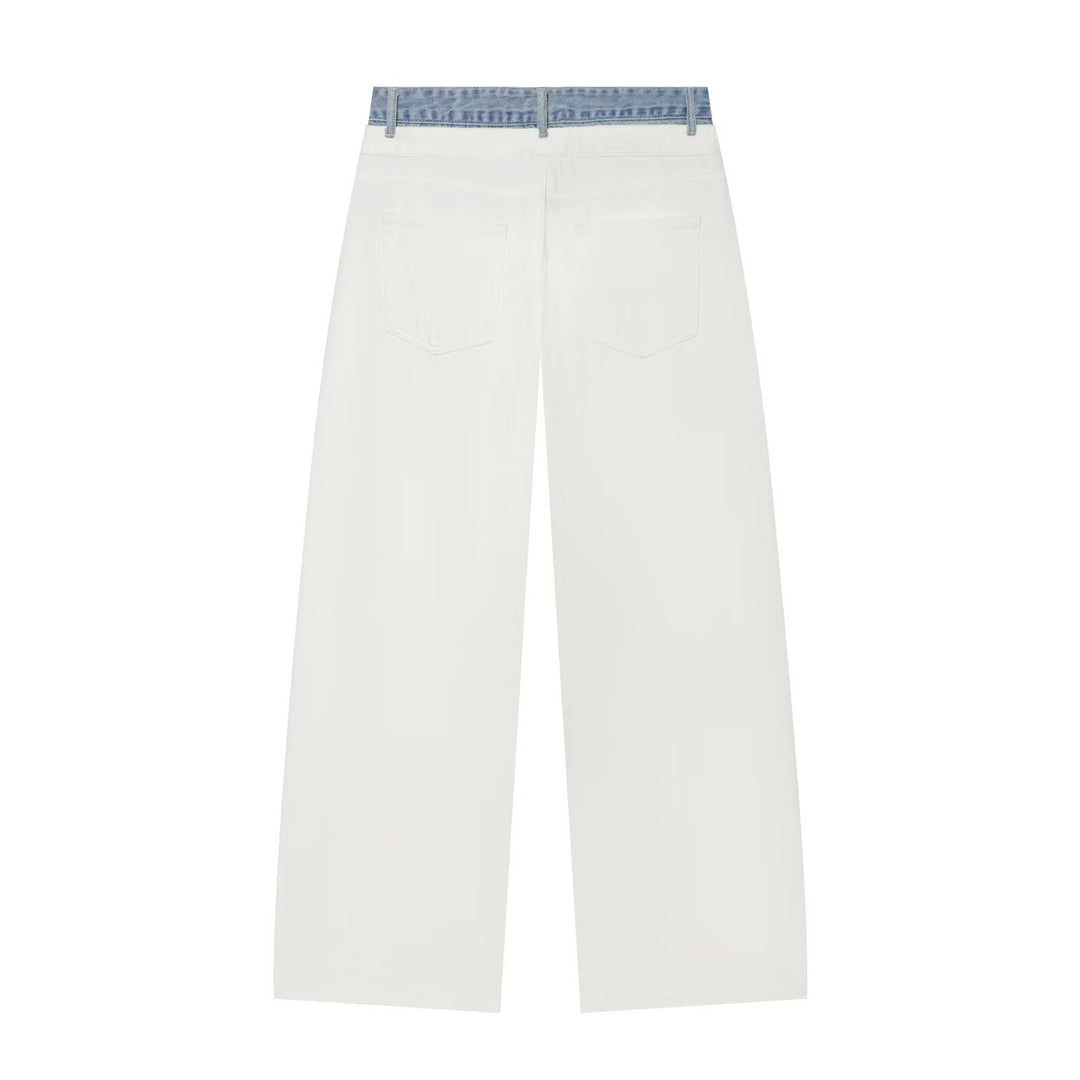 Damen Weitgeschnittene hochtaillierte Jeans mit Kontrast-Denimbund Echo Archiv