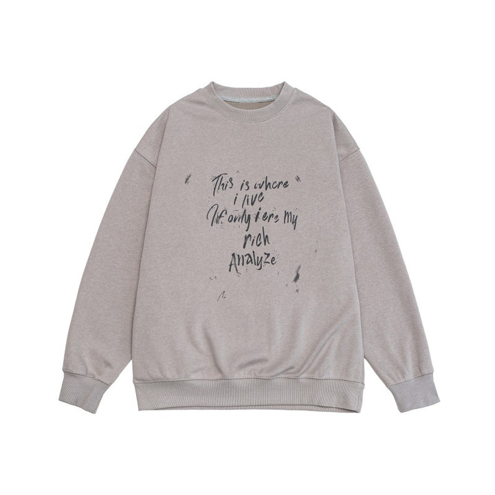 Unisex Lockeres Oversize-Sweatshirt mit verwaschenem Script‑Print, gerippten Bündchen und Relaxed‑Fit Echoarchiv