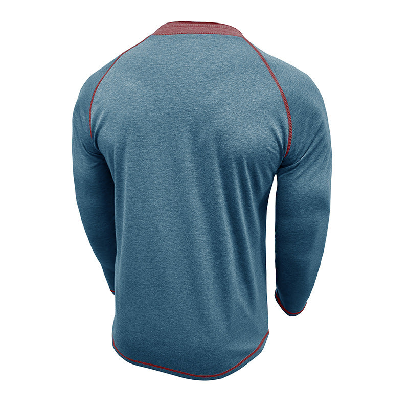 Herren Langarm-Henley-Shirt mit modernem Knopfdesign und Kontrastnähten Echoarchiv