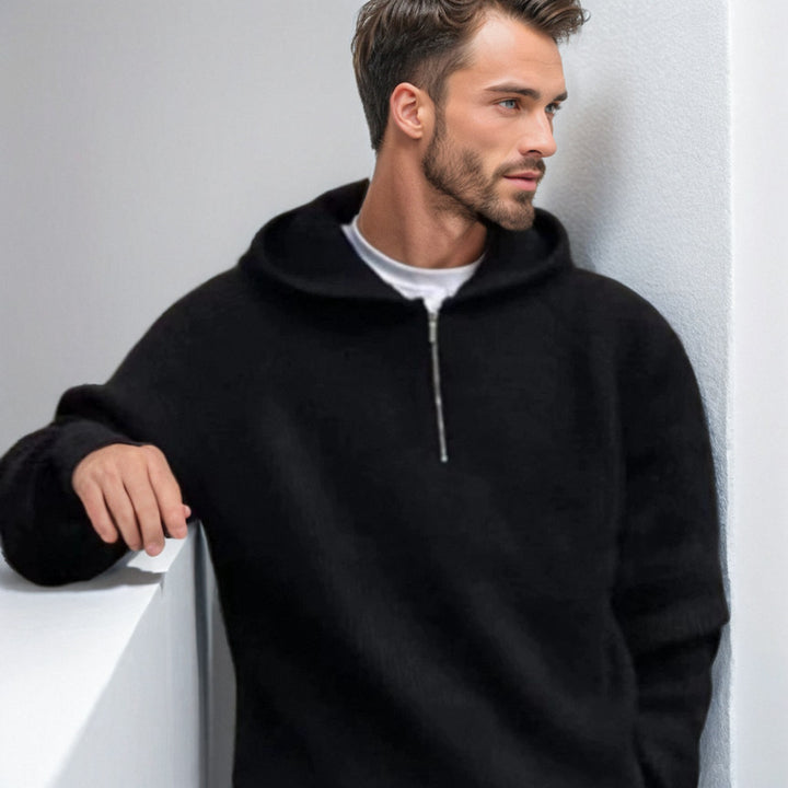Herren Kapuzen-Halbzip-Pullover aus weichem Strukturstrick Echoarchiv
