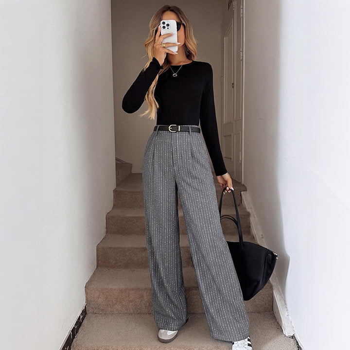 Damen Weite Hochtaillierte Hose mit feinen Streifen Echo Archiv