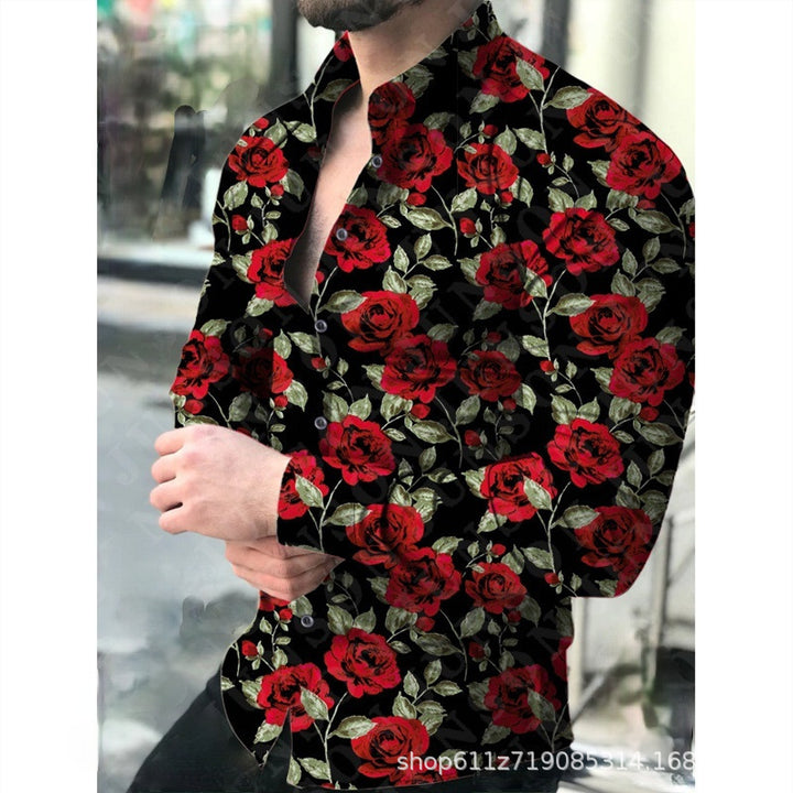 Herren Langarmhemd mit floralem Print und elegantem Schnitt Echoarchiv