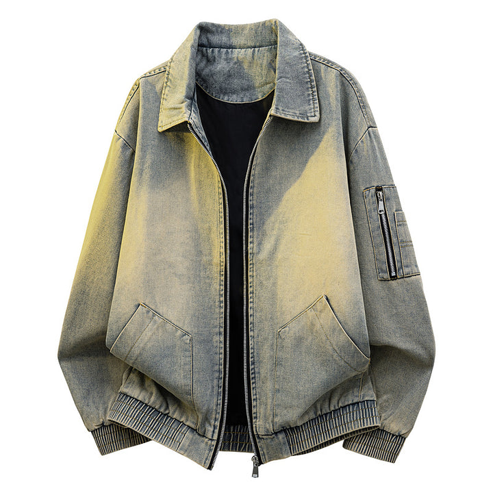 Herren Oversize Jeans‑Bomberjacke mit Used‑Waschung und Reißverschluss‑Ärmeltasche Echo Archiv
