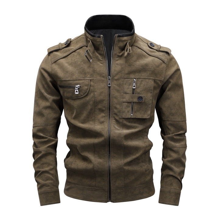 Herren Utility-Fliegerjacke in Wildlederoptik mit Stehkragen, Epauletten und Mehrfach-Taschen Echoarchiv