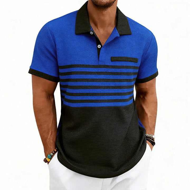 Herren nan Jacquard-Polo mit Blockstreifen, Brustblende und Baumwollmix Echo Archiv