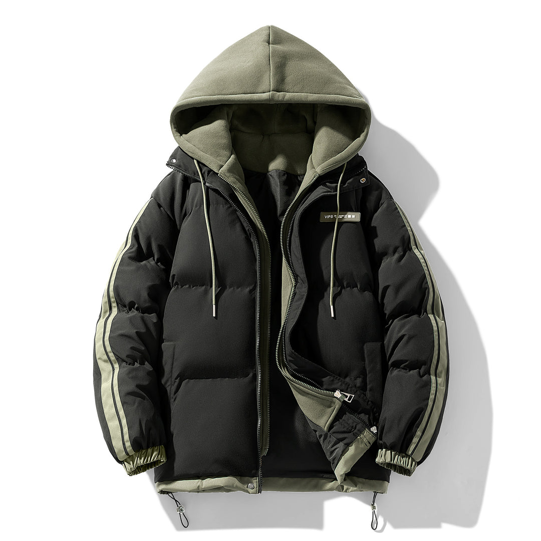 Männer's nano gepolsterte Parka Hybrid mit internem Kapuzenpulli, seitlichen Streifen und Zwei-Wege-Reißverschluss – Marzano