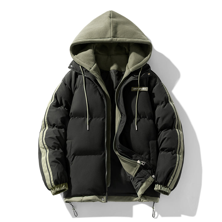 Männer's nano gepolsterte Parka Hybrid mit internem Kapuzenpulli, seitlichen Streifen und Zwei-Wege-Reißverschluss – Marzano