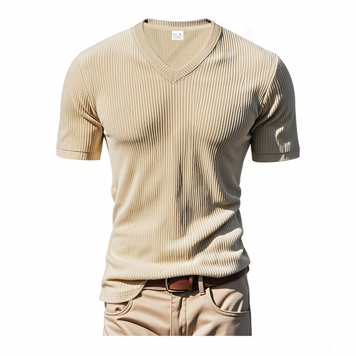 Herren modernes V-Ausschnitt T-Shirt mit strukturierter Oberfläche Echoarchiv