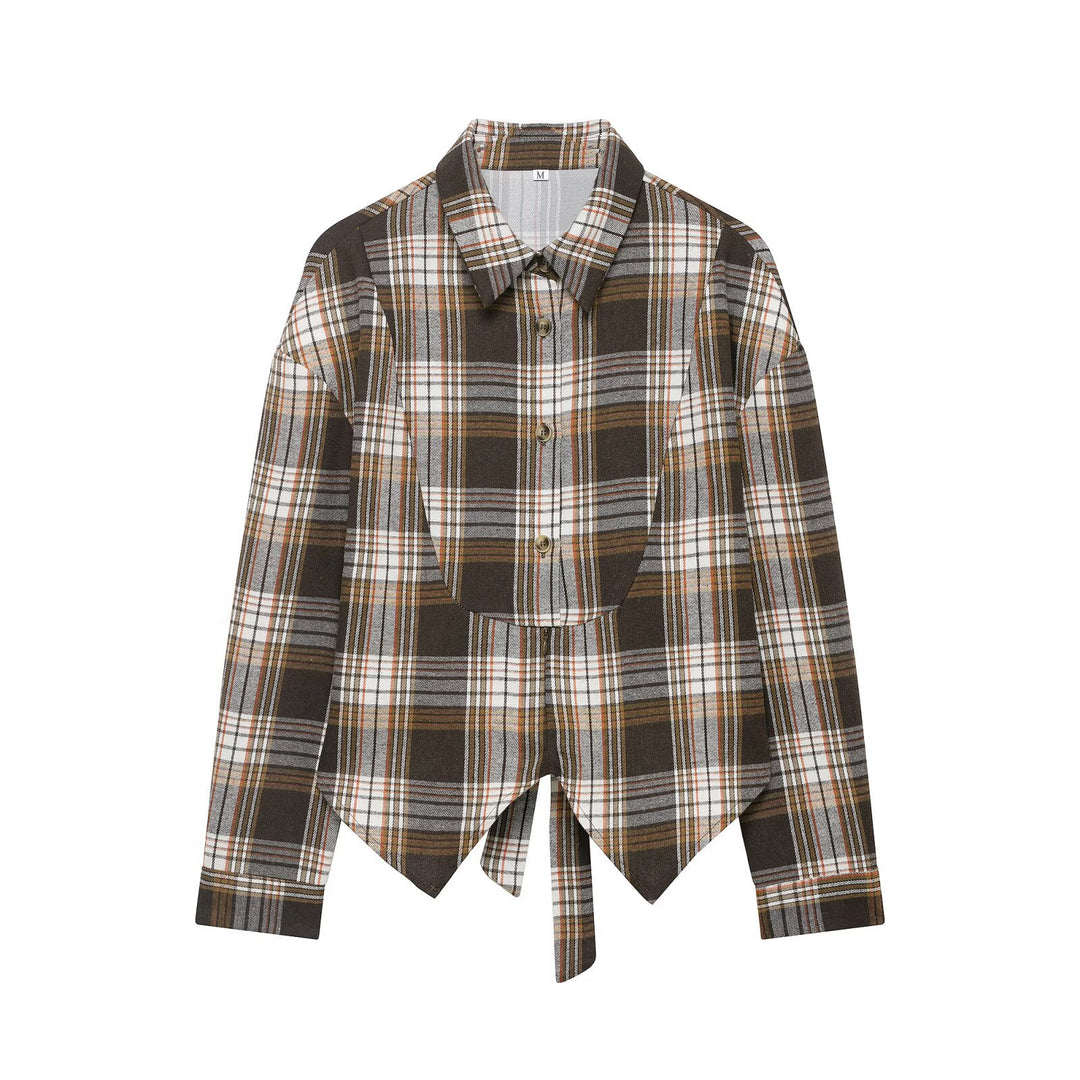 Damen Karo-Bluse mit Puffärmeln und taillierendem Bindegürtel Echoarchiv