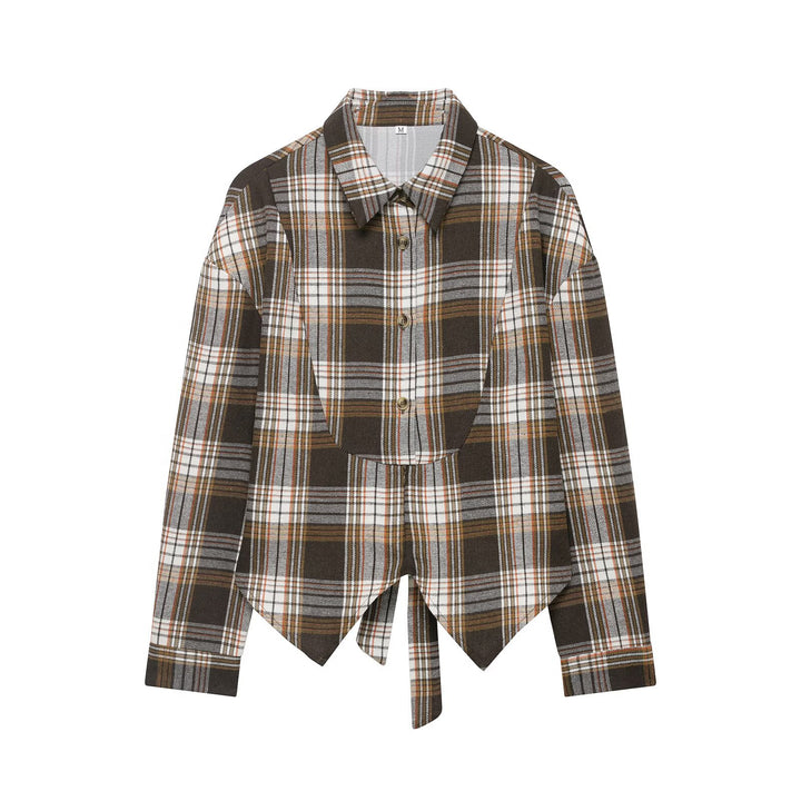 Damen Karo-Bluse mit Puffärmeln und taillierendem Bindegürtel Echoarchiv