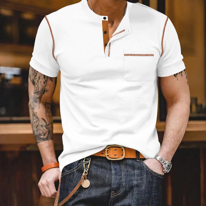 Herren nan urbanes Kurzarmshirt mit Stehkragen, halber Knopfleiste und Brusttasche Echo Archiv
