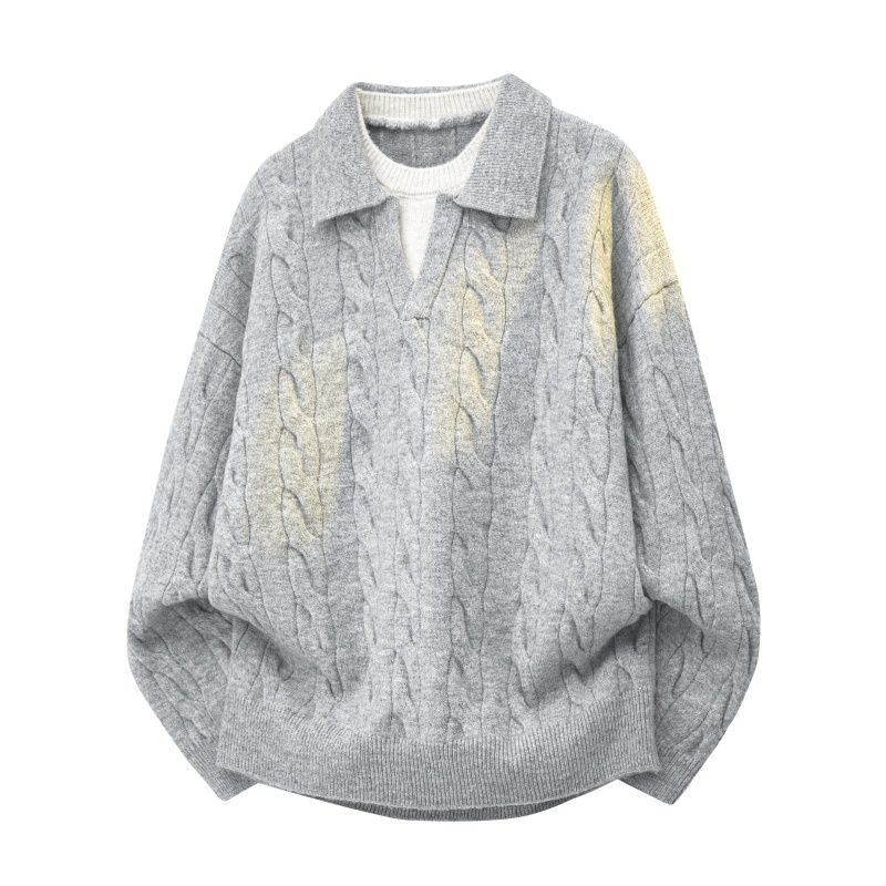 Damen Oversize Zopfstrickpullover mit hohem Rollkragen und Knopfleiste Echoarchiv