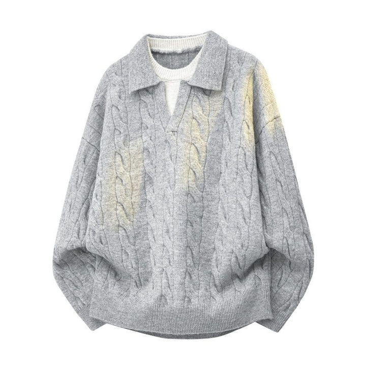 Damen Oversize Zopfstrickpullover mit hohem Rollkragen und Knopfleiste Echoarchiv