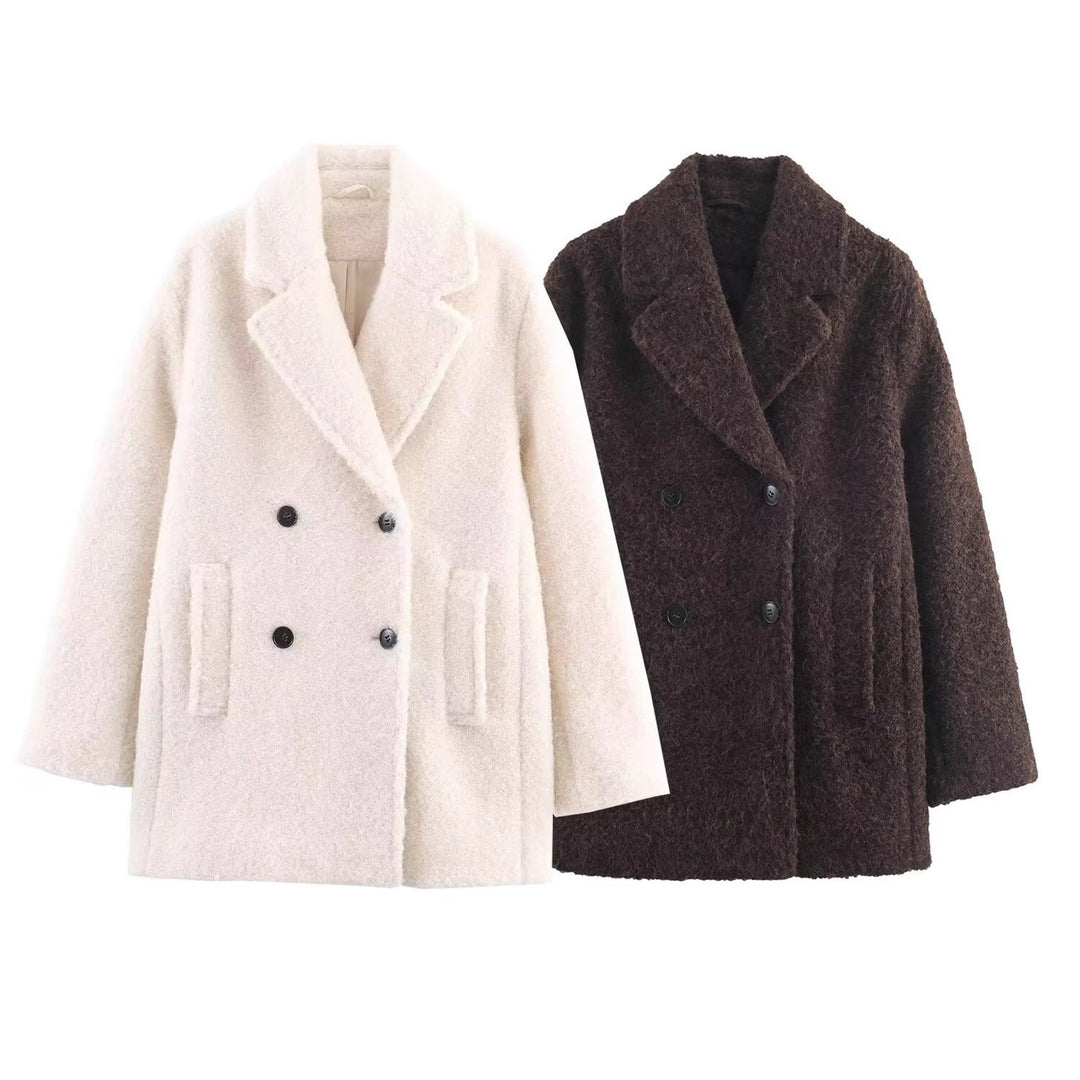 Damen Doppelreihiger Teddy-Mantel mit Schalkragen und aufgesetzten Taschen Echo Archiv