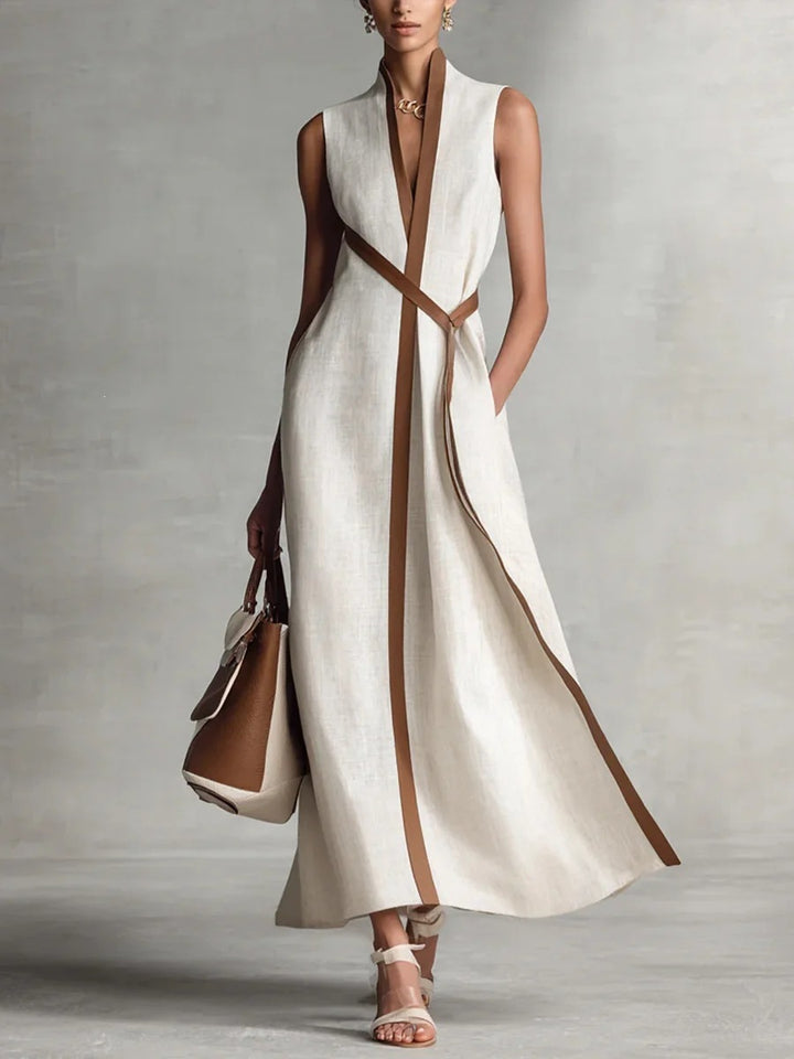 Damen elegantes Maxikleid mit Taillenschnitt und schmalem Gürtel Echo Archiv
