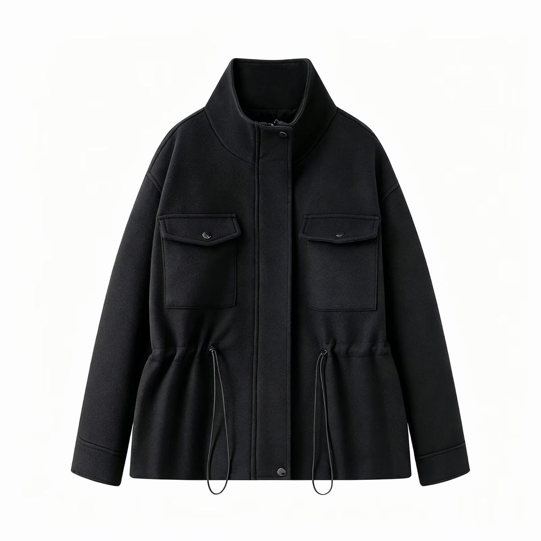 Damen Wollmix-Fieldjacke mit Stehkragen, aufgesetzten Brusttaschen und Kordelzug-Taille Echo Archiv