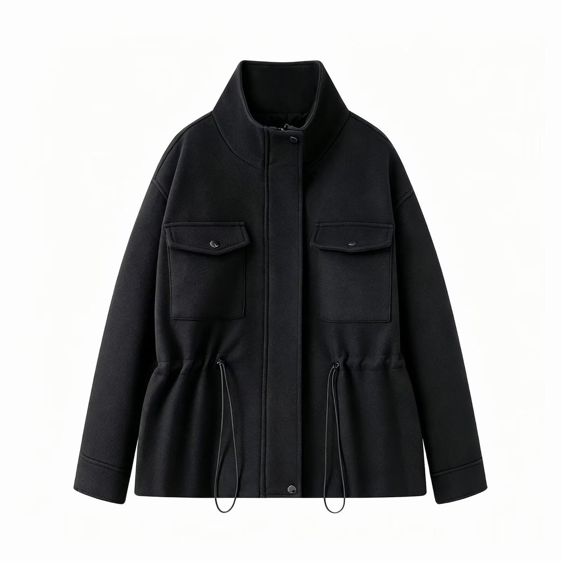 Damen Wollmix-Fieldjacke mit Stehkragen, aufgesetzten Brusttaschen und Kordelzug-Taille Echo Archiv