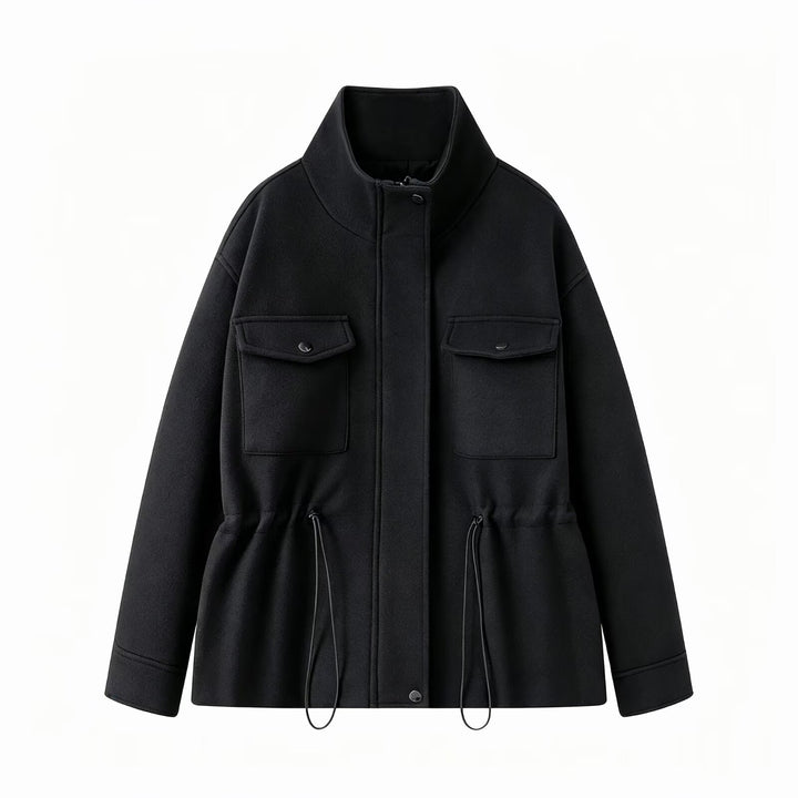 Damen Wollmix-Fieldjacke mit Stehkragen, aufgesetzten Brusttaschen und Kordelzug-Taille Echo Archiv
