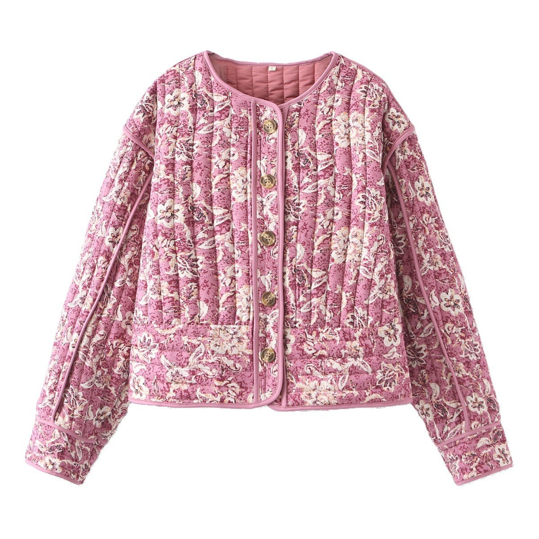 Damen 400+ gesteppte Blousonjacke mit floralem Allovermuster und Zierpaspeln Echo Archiv