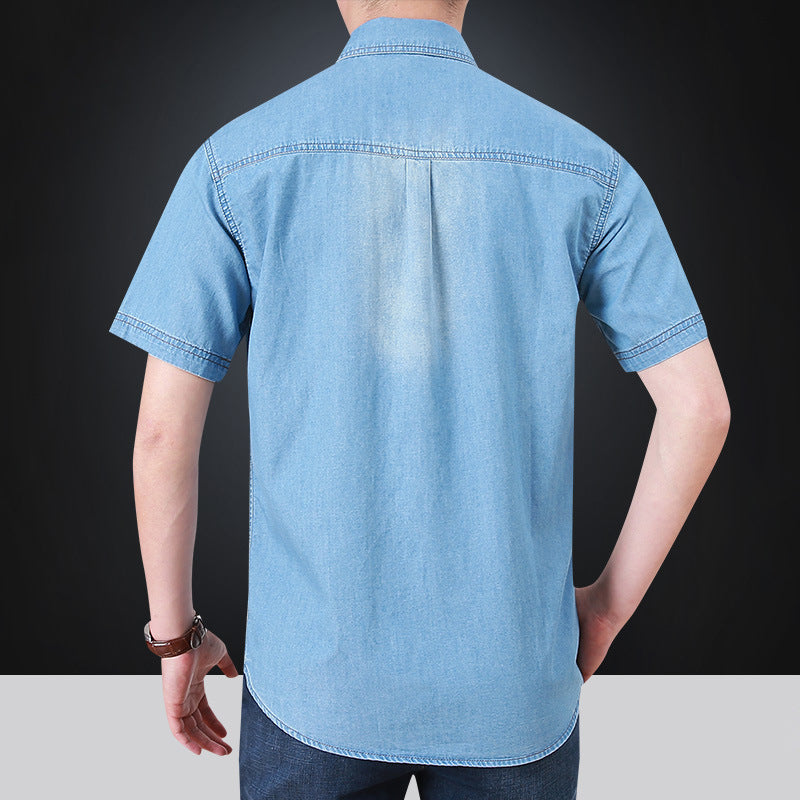 Herren kurzärmeliges Denim-Hemd mit aufgesetzten Taschen Echoarchiv