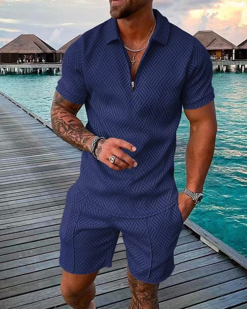 Herren stylisches Kurzarm-Overall mit modernem Reißverschluss und strukturiertem Design Echoarchiv