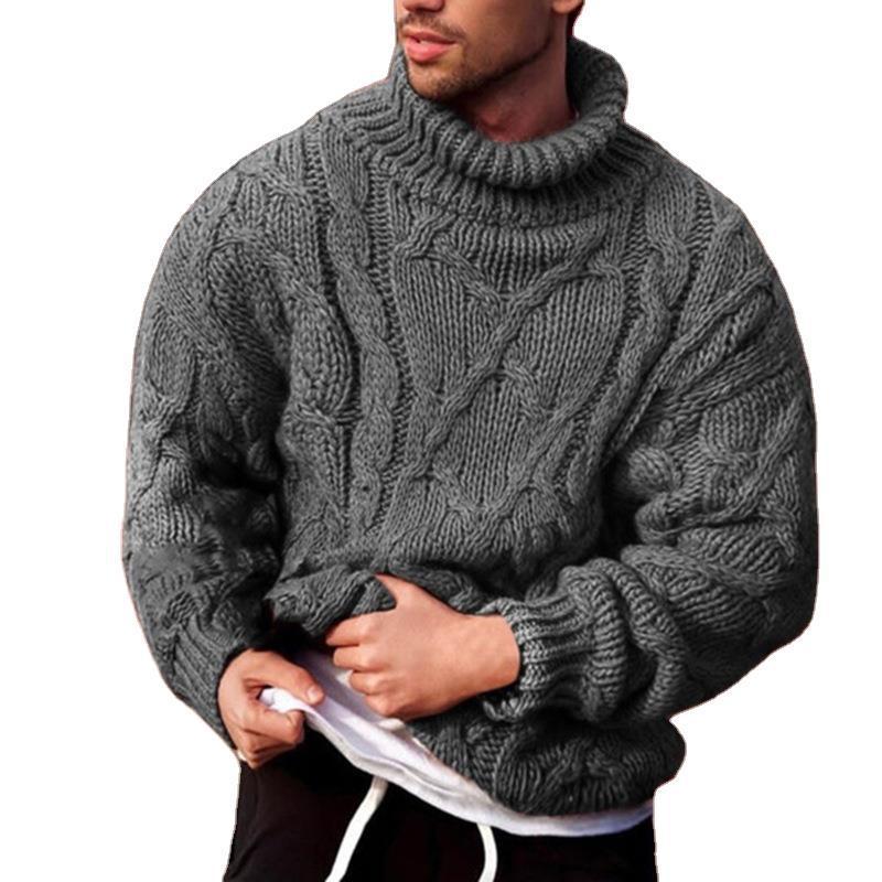 Herren Strickpullover mit hohem Kragen und strukturiertem Zopfmuster Echoarchiv