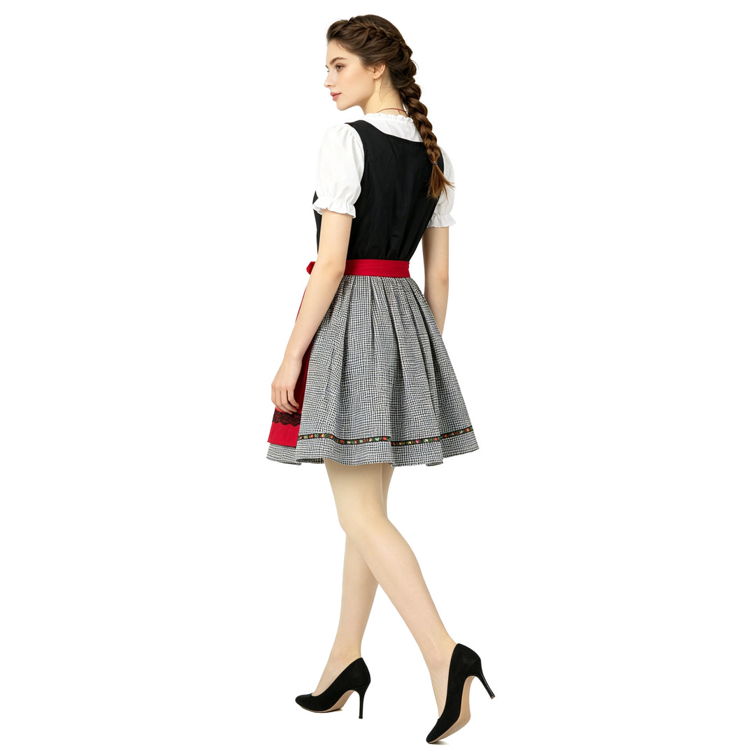 Damen nan kurztailliertes Dirndlkleid mit Schnürmieder und Schürze Echo Archiv