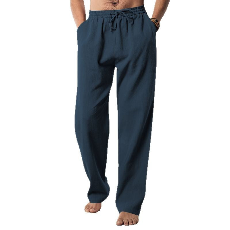 Herren nan weiche Leinen-Baumwoll Loungehose mit elastischem Tunnelzugbund, Seitentaschen und entspanntem geradem Bein Echo Archiv