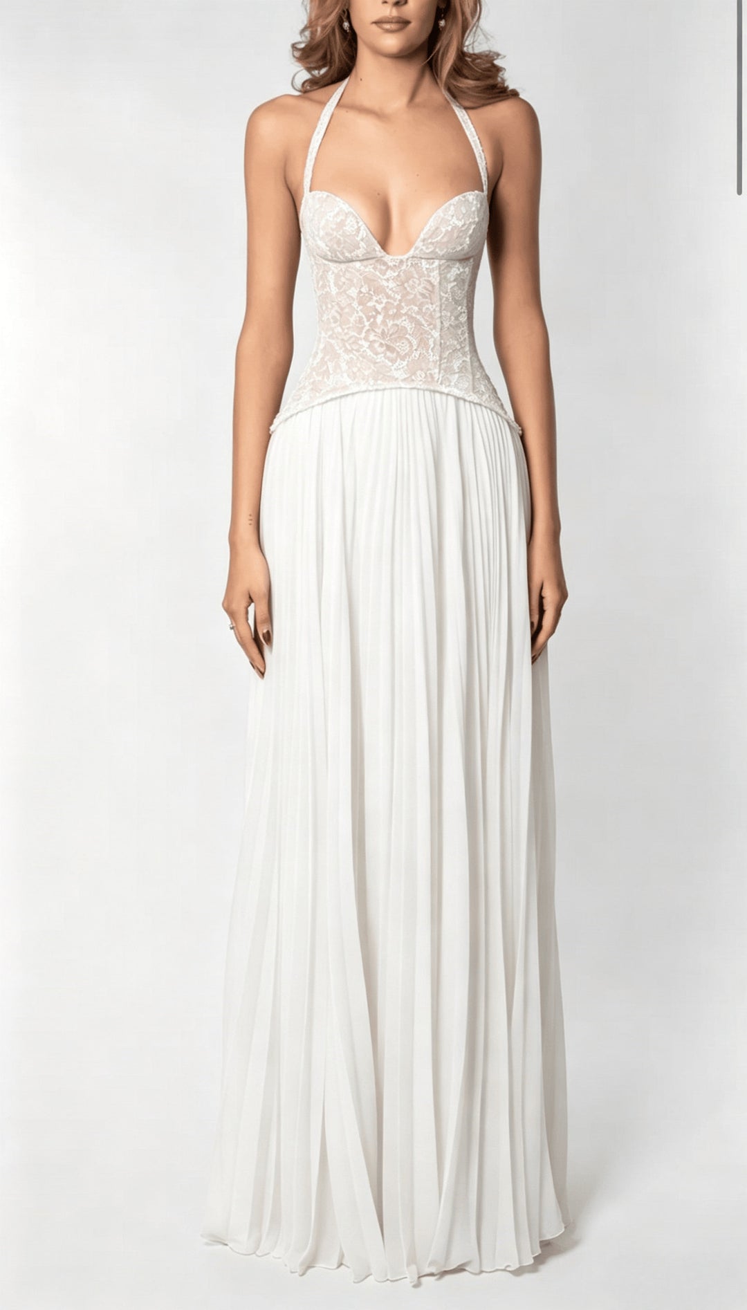 Damen nan elegantes Abendkleid mit Spitzenkorsett und plissiertem Maxirock Echo Archiv
