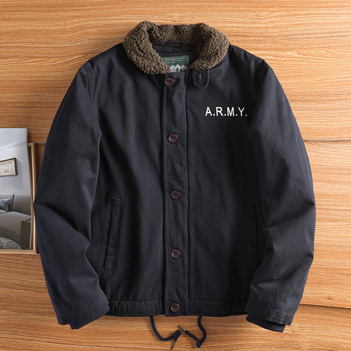 Herren nan militärisch inspirierte Canvasjacke mit Teddykragen, isolierender Innenlage und Kordelzug Echo Archiv