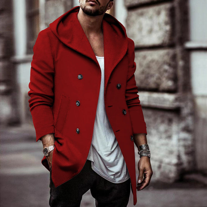 Herren stylischer Hoodie-Mantel mit doppelter Knopfreihe und weitem Kragen Echoarchiv