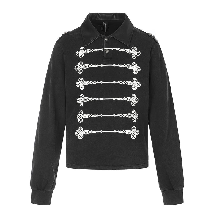 Damen Polo‑Sweatshirt im Military‑Style mit dekorativen Kordelprints und Lederkragen Echoarchiv