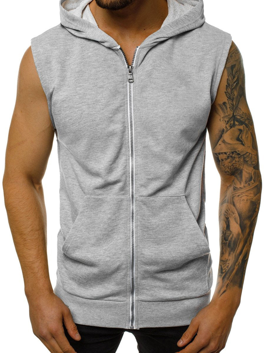 Herren ärmelloser Kapuzenpullover mit durchgehendem Reißverschluss und praktischen Taschen Echoarchiv