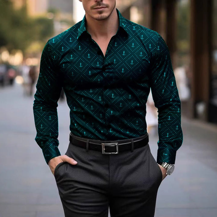 Herren Langarmhemd mit maritimem Ankerdesign Echoarchiv
