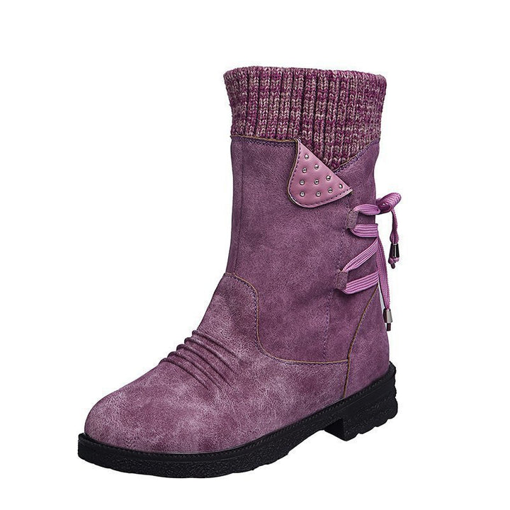 Damen Mid-Cut Stiefel mit Strickmanschette, Zierkordel und Veloursoptik – Lioré