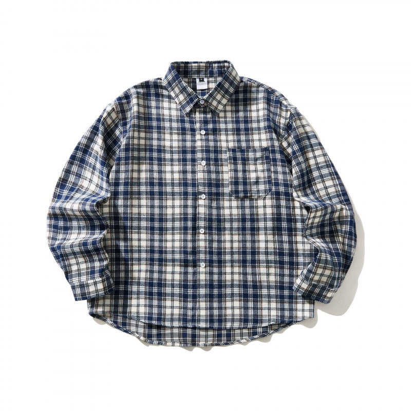 Unisex Oversized karierte Flanell-Hemdjacke mit Brusttasche und abgerundetem Saum Echo Archiv
