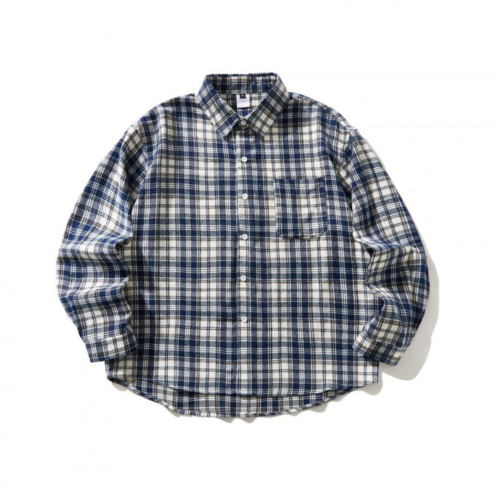 Unisex Oversized karierte Flanell-Hemdjacke mit Brusttasche und abgerundetem Saum Echo Archiv