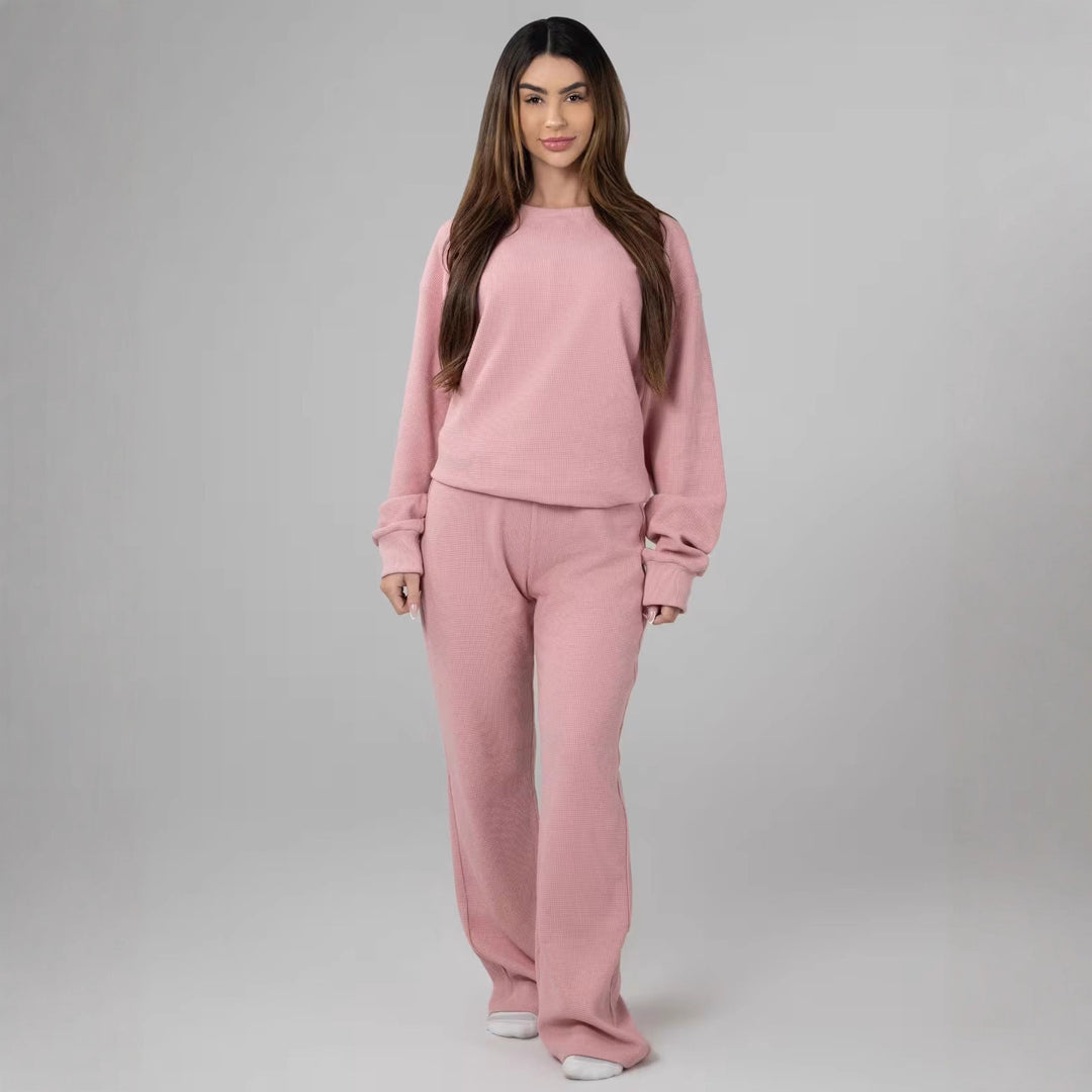 Damen Waffelstrick-Loungewear-Set mit Oversized-Sweater und Kordel-Jogginghose – Avérine