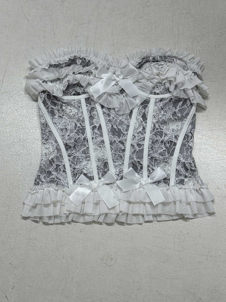 Damen Spitzen-Bustier mit Rüschendetails und Schleifen Echo Archiv