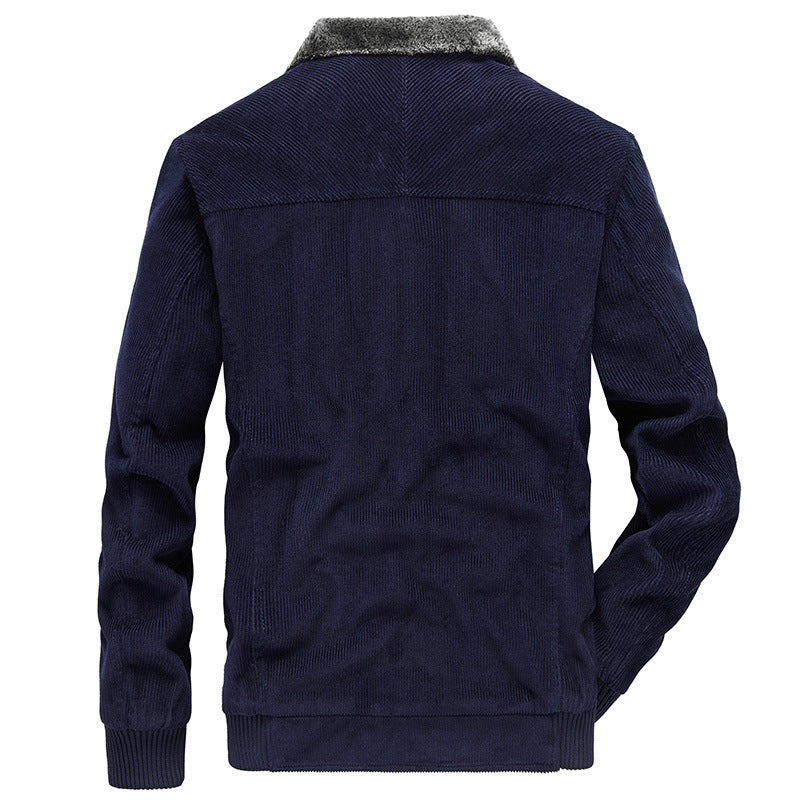 Herren Cord‑Strickjacke mit wärmender Teddyfleece‑Innenlage und Badge‑Details – Taviero