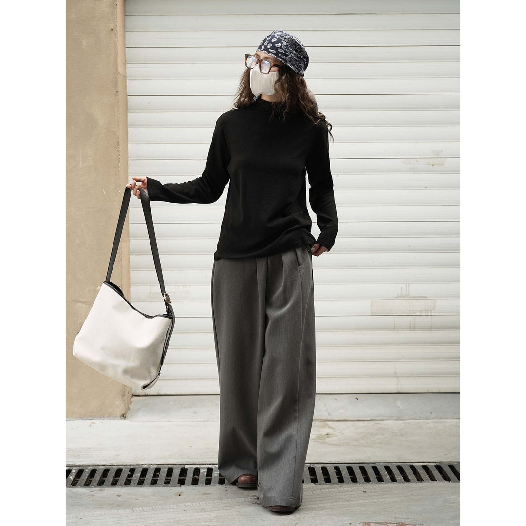 Damen Fein gestricktes Relaxed-Longsleeve mit hohem Stehkragen aus Baumwollmix Echoarchiv