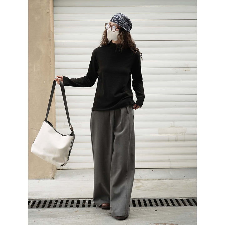 Damen Fein gestricktes Relaxed-Longsleeve mit hohem Stehkragen aus Baumwollmix Echoarchiv