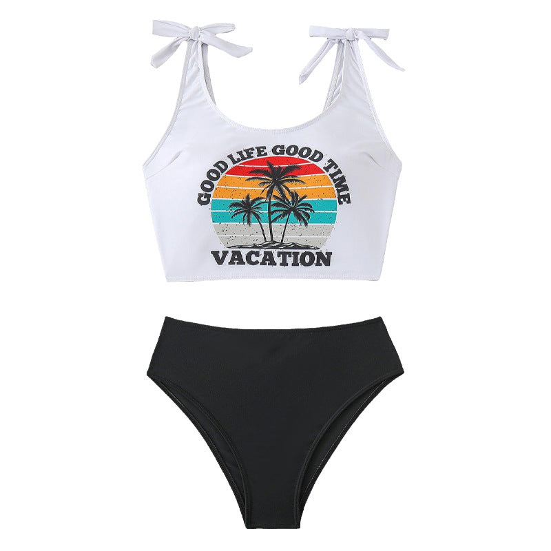 Damen Bauchfreies Bikini-Set mit grafischem Druck Echo Archiv