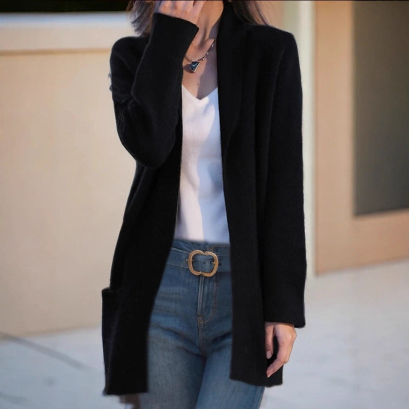 Damen Offener Longcardigan aus Soft‑Strick mit aufgesetzten Taschen – Veloura